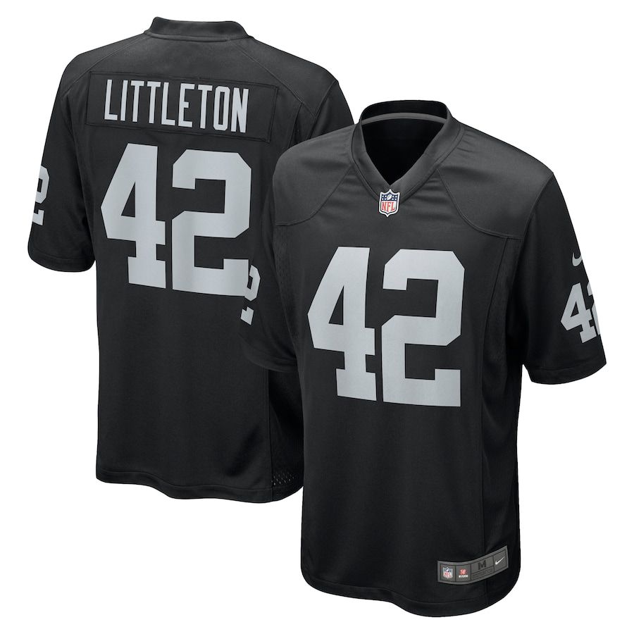 Men Oakland Raiders 42 Cory Littleton Nike Black Game NFL Jersey